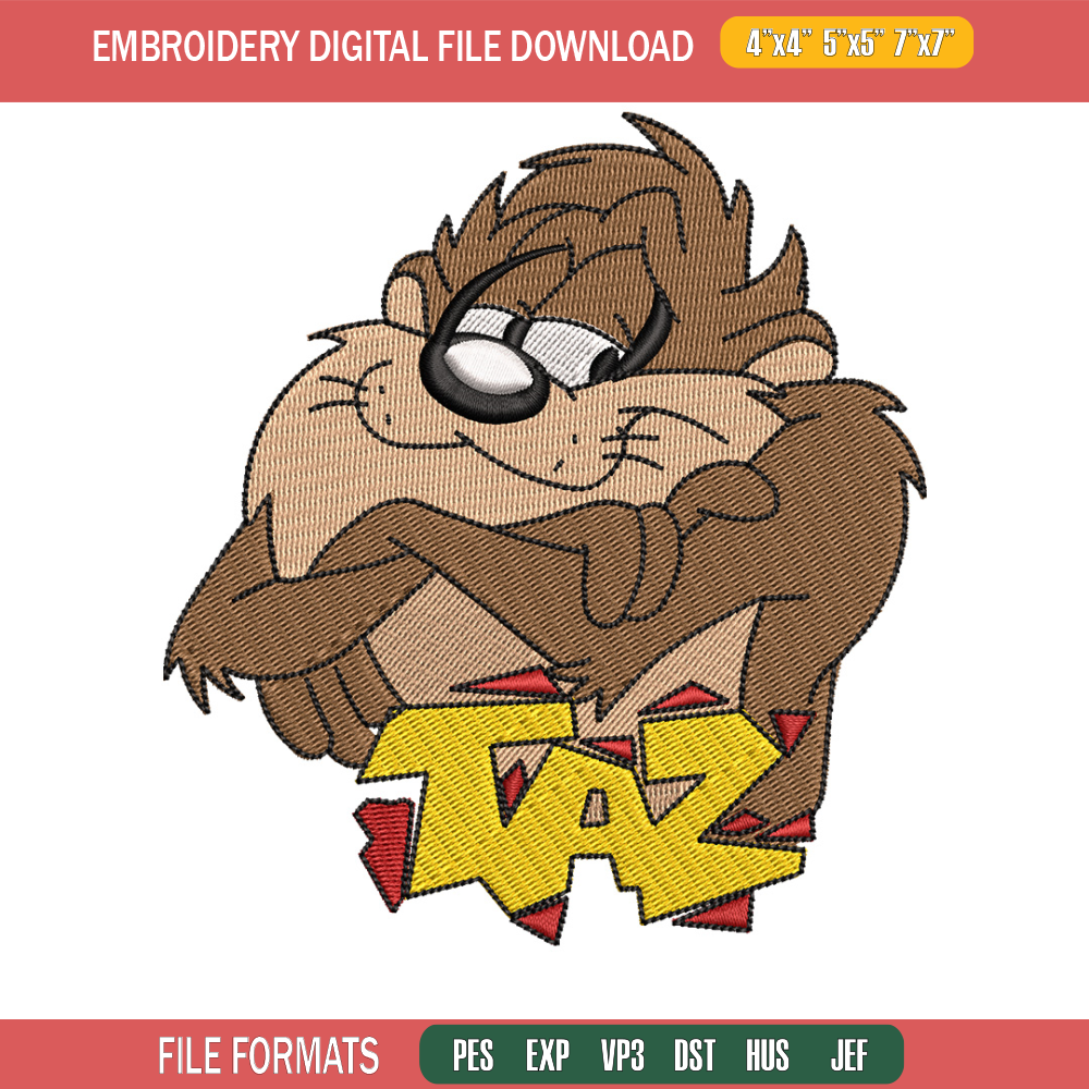 Taz embroidery design, Taz embroidery, Emb design, Embroidery shirt, Embroidery file, Digital download.jpg