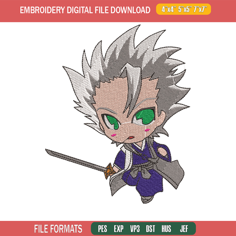 Toshiro chibi embroidery design, Bleach embroidery, Anime design, Embroidery file, Embroidery shirt, Digital download.jpg