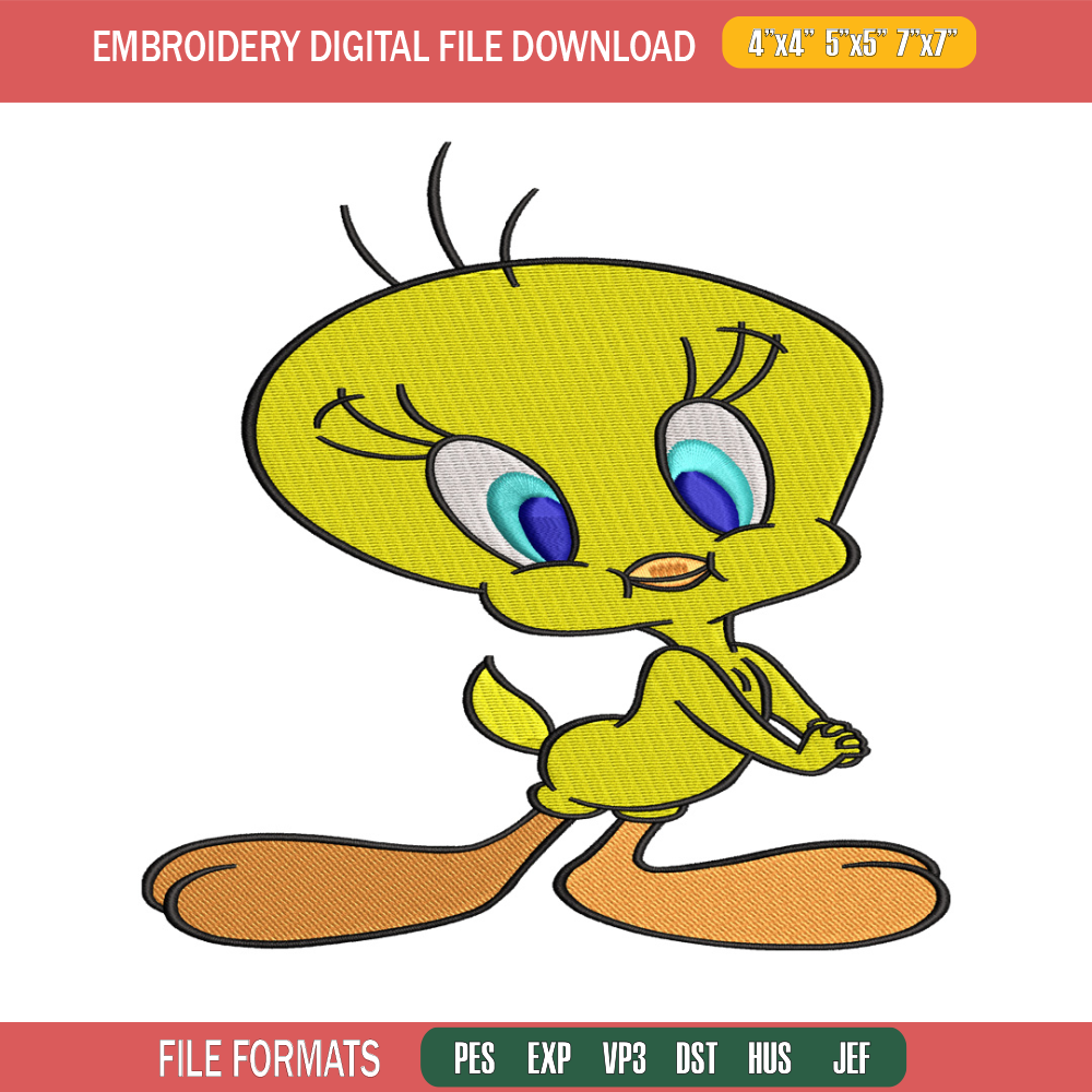 Tweety cartoon embroidery design, Tweety cartoon embroidery, cartoon design, embroidery file, Digital download..jpg