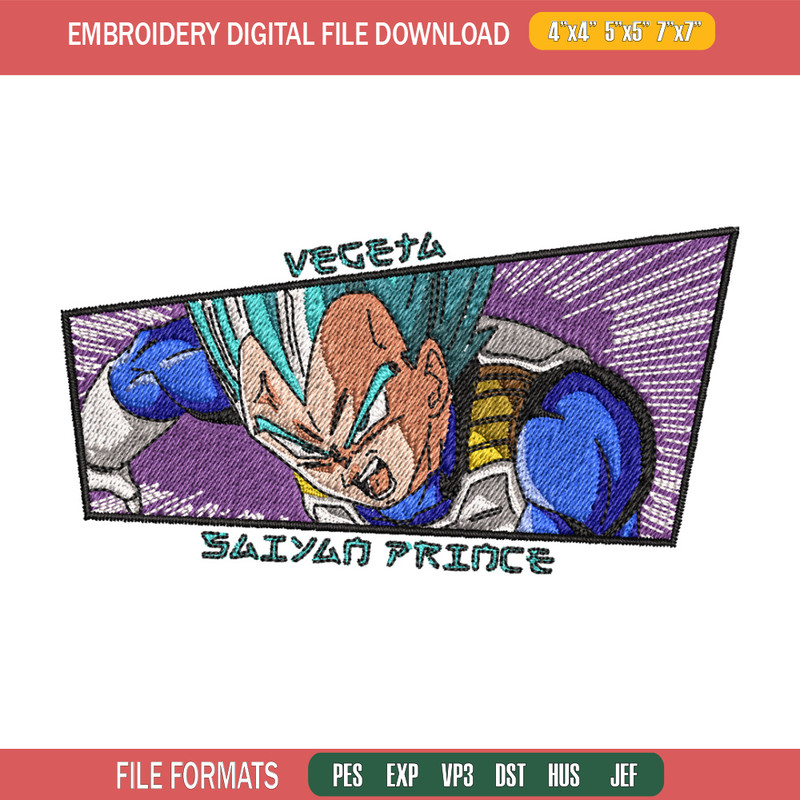 Vegeta blue embroidery design, Dragonball embroidery, Anime design, Embroidery shirt, Embroidery file, Digital download.jpg