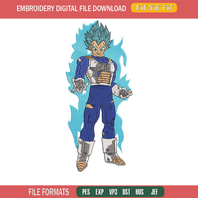 Vegeta blue embroidery design, Dragonball embroidery, Embroidery file, Embroidery shirt, Emb design, Digital download.jpg