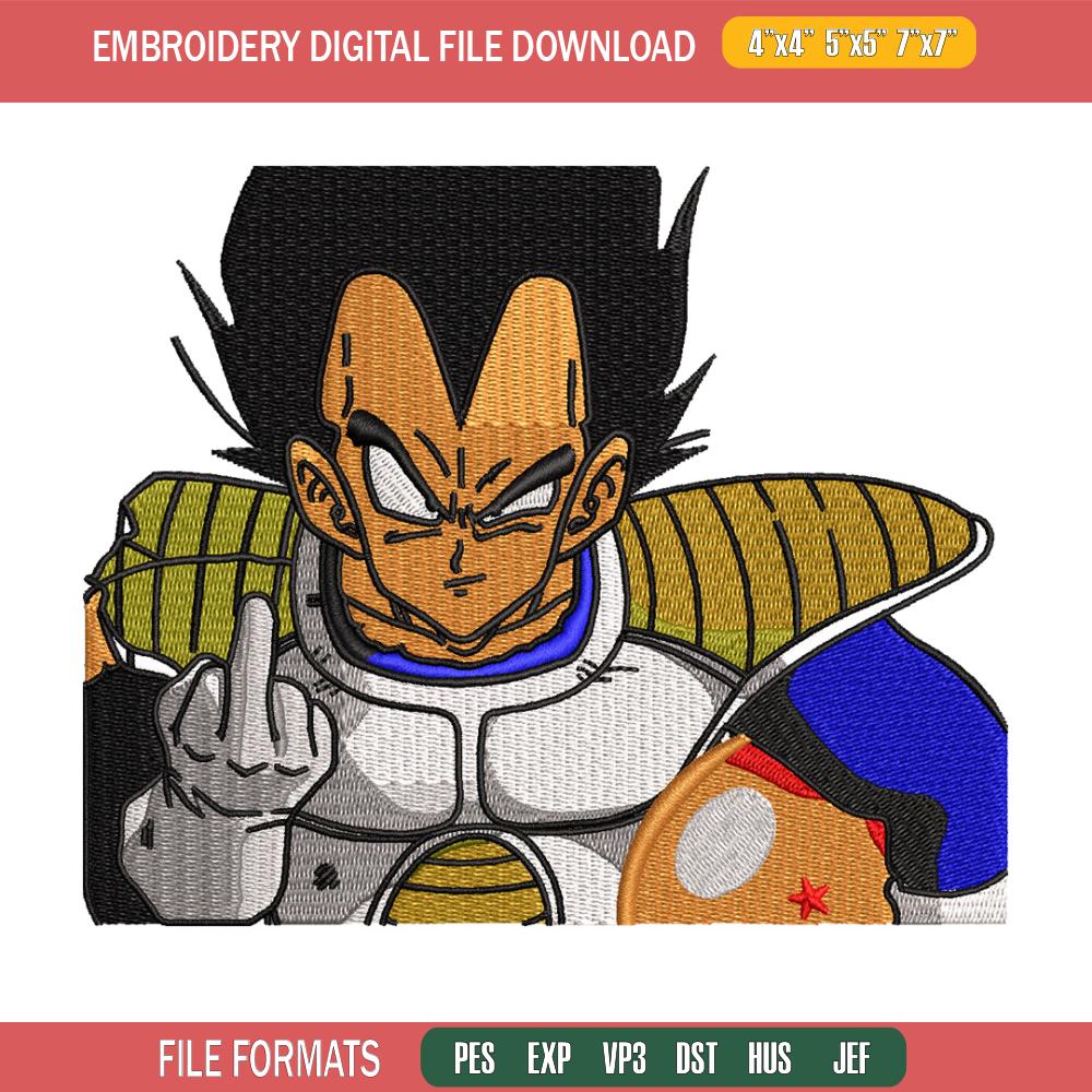 Vegeta saiyan embroidery design, Dragonball embroidery, Anime design, Embroidery shirt, Embroidery file, Digital downloa.jpg