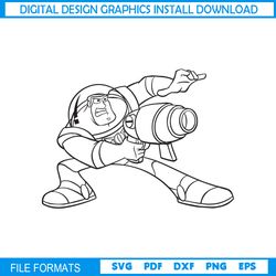 disney cartoon toy story character buzz lightyear toy with a gun silhouette svg