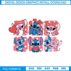 disney stitch and angel couple valentines svg