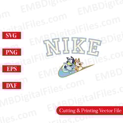nike swoosh bluey and bingo character svg for cricut
