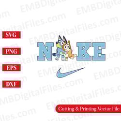 nike swoosh bluey and sister character svg for cricut