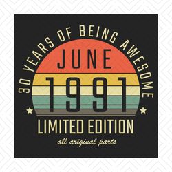 june 1991 30 years of being awesome svg, birthday svg, june birthday svg, born in 1991 svg, 30th birthday svg, june 1991