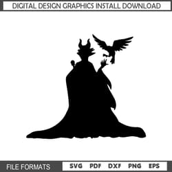 witch maleficent and diaval disney villains svg