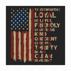 vintage us america flag scouting scout law svg, independence svg, retro july 4th svg, july 4th vintage, vintage flag svg