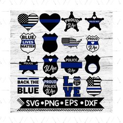 police wife bundle svg, jobs svg, monogram svg, police badge svg, back the blue svg, american flag svg, american flag he