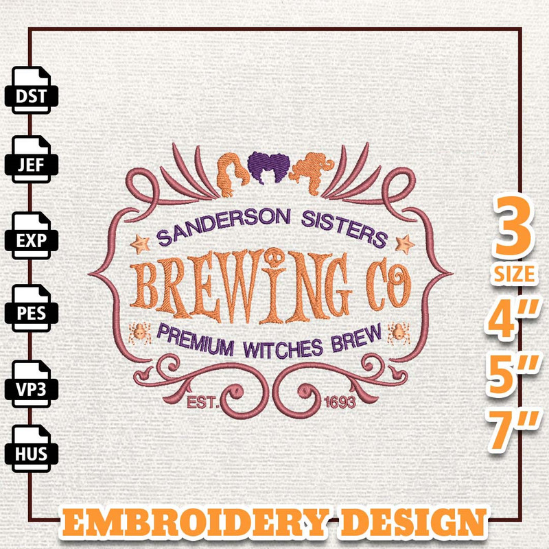 Brewing Witches 1693 Embroidery Design, Halloween Witch Sister Embroidery Design, Embroidery Design For Shirt, 3 Sizes,.jpg
