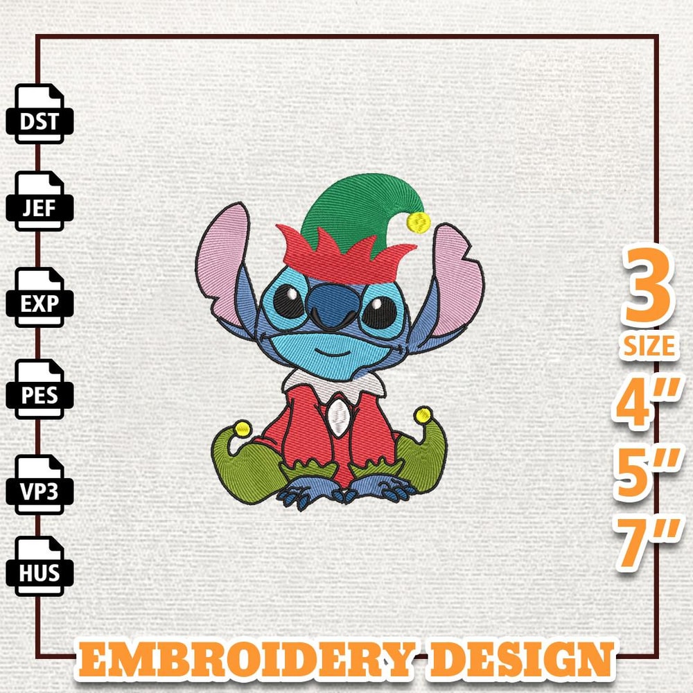 Christmas Elf Monster Embroidery Design, Blue Monster Embroidery Design, Instant Download.jpg