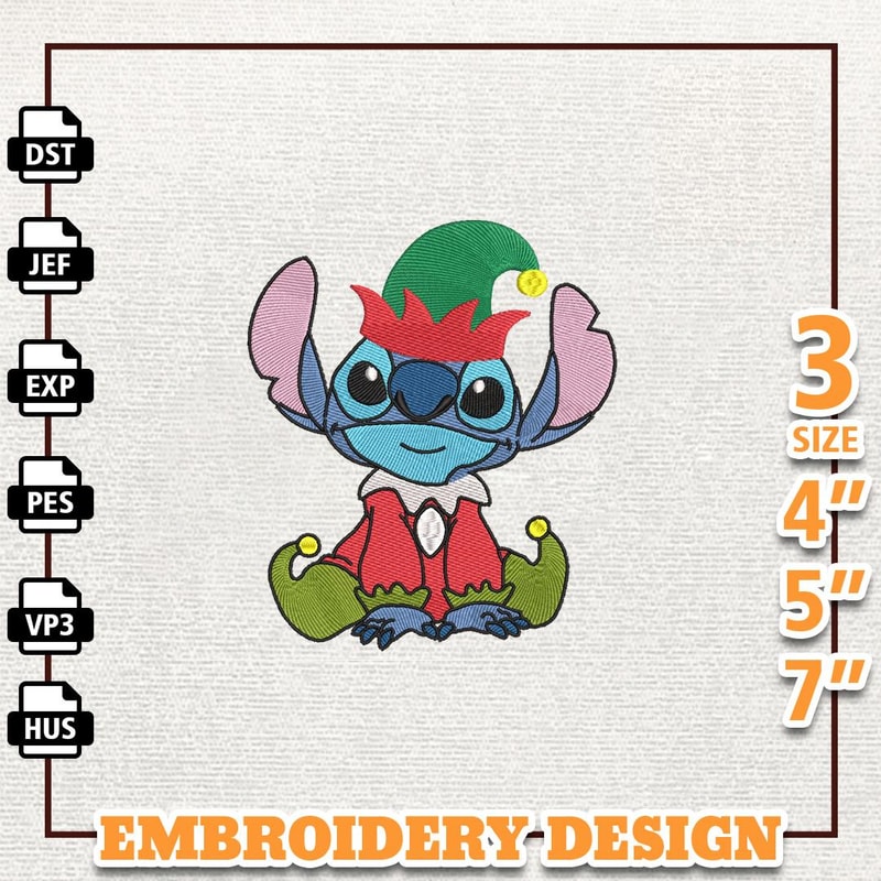Christmas Elf Monster Embroidery Design, Blue Monster Embroidery Design, Instant Download.jpg