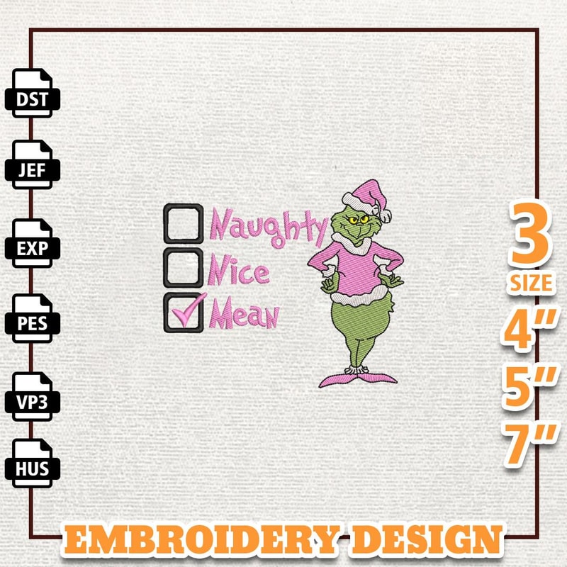 Christmas Green Monster Embroidery File, Retro Pink Christmas Embroidery Machine Design, Instant Download.jpg
