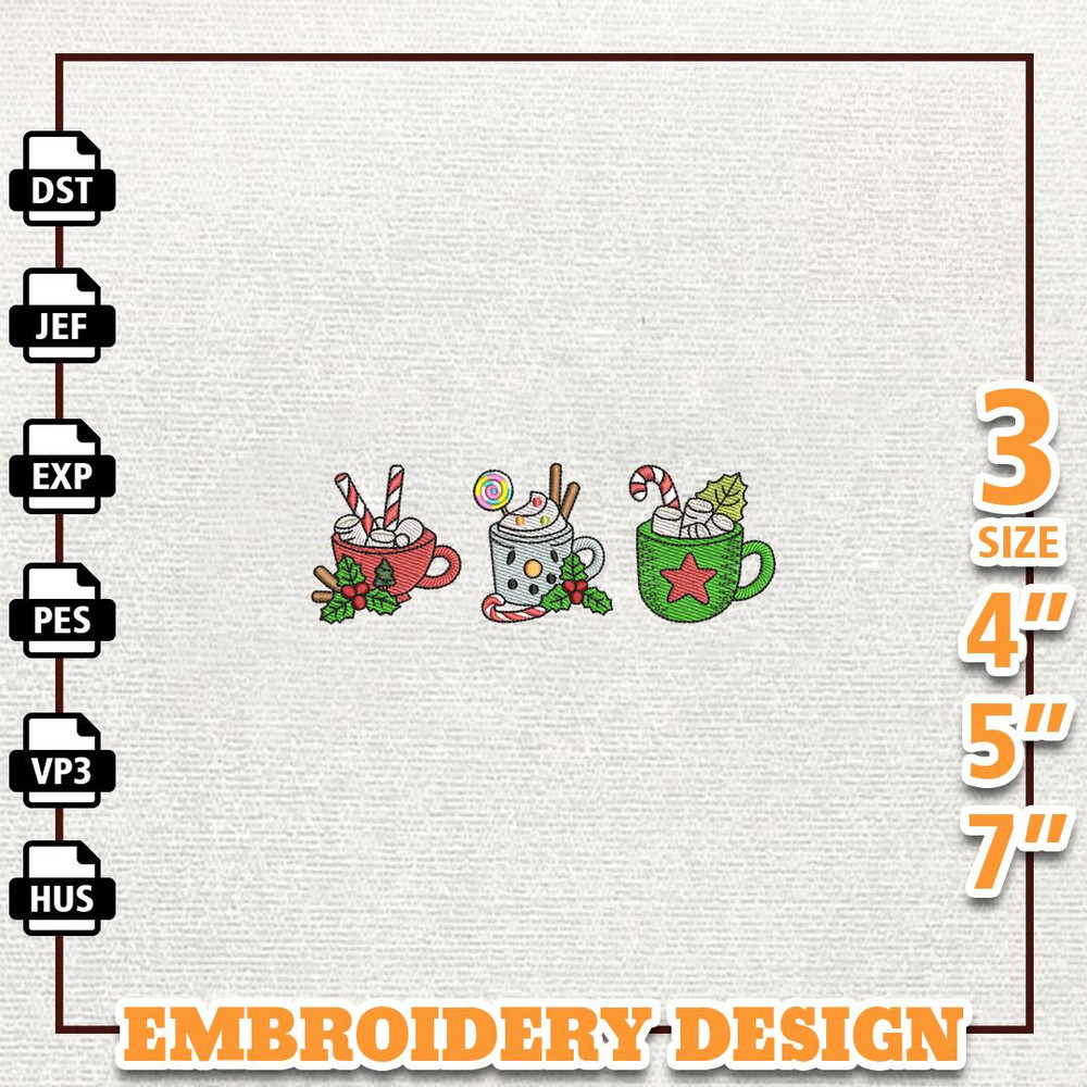 Christmas Hot Chocolate Cups Embroidery Machine Design, Christmas Coffee Cup Embroidery Machine Design, Instant Download.jpg