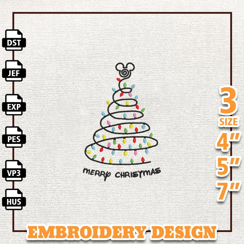 Christmas Mouse Head Embroidery Design, Christmas Light Tree Embroidery Machine Design, Instant Download.jpg