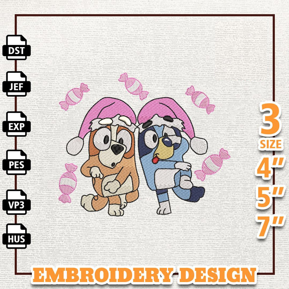 Christmas Movie Cartoon Embroidery Design, Pink Blue Dog Embroidery Design, Instant Download.jpg
