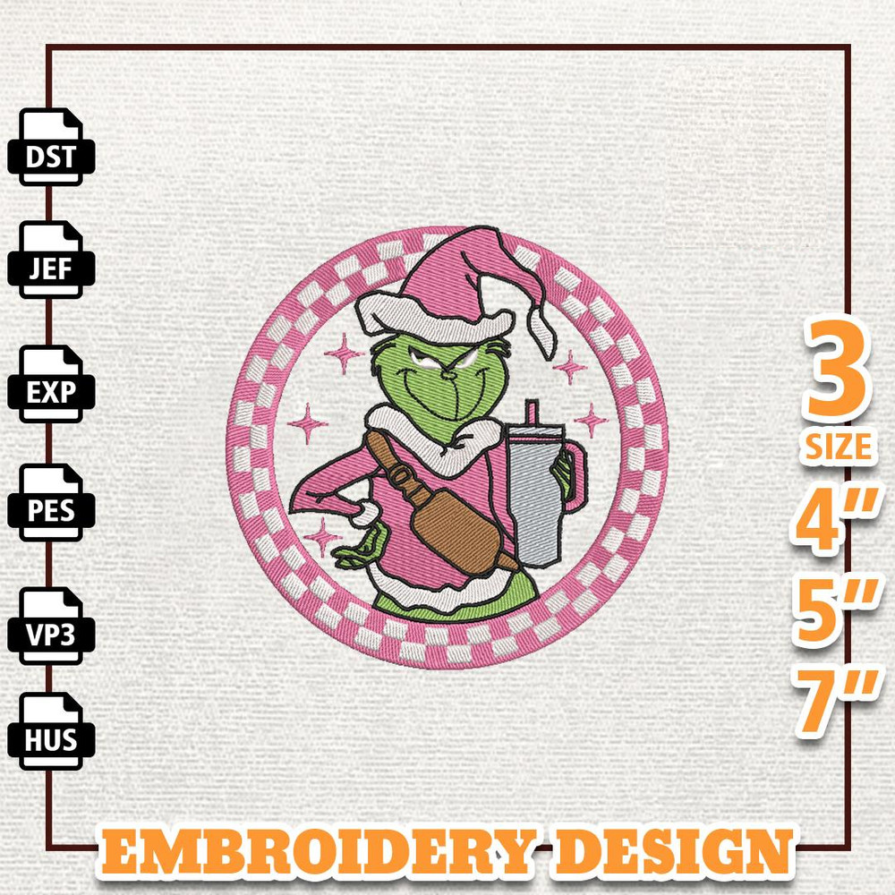 Christmas Stealer Embroidery Machine Design, Christmas Green Monster Embroidery Machine Design, Retro Pink Christmas Emb.jpg