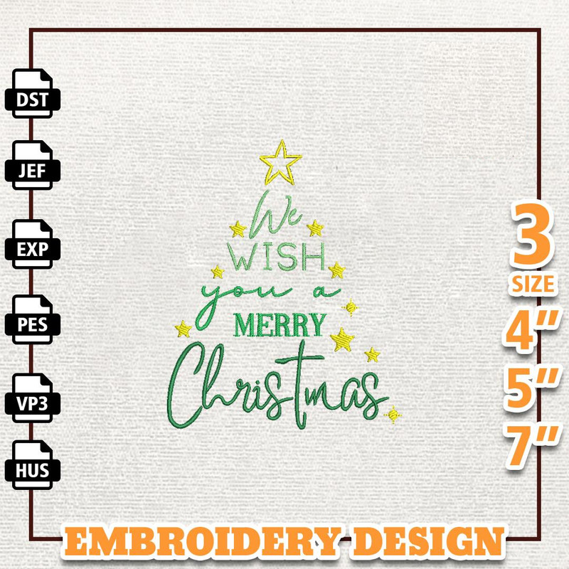 Christmas Tree Embroidery Design, Merry Christmas Embroidery Machine Design, Instant Download.jpg