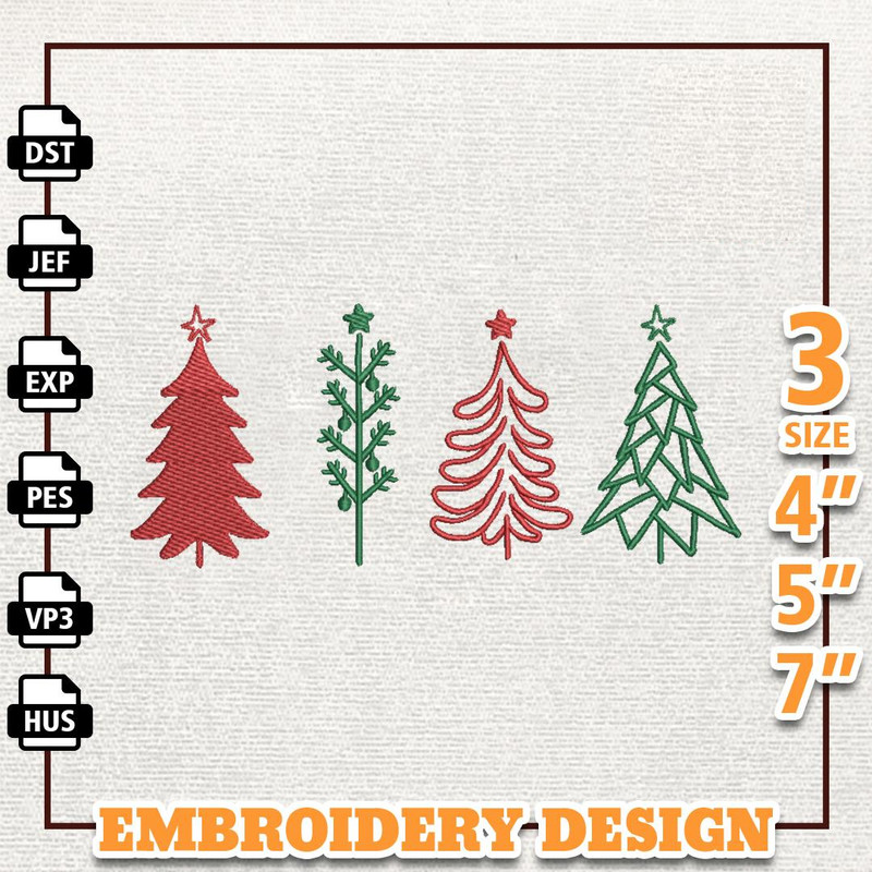 Christmas Tree Embroidery Machine Design, Bright Christmas Tree Embroidery Design, Instant Download.jpg