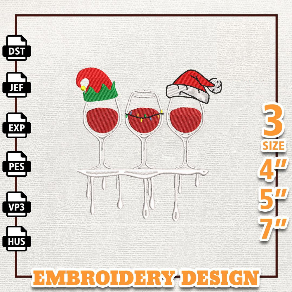 Christmas Wine Embroidery Machine Design, Wine Lover Embroidery Design, Instant Download.jpg