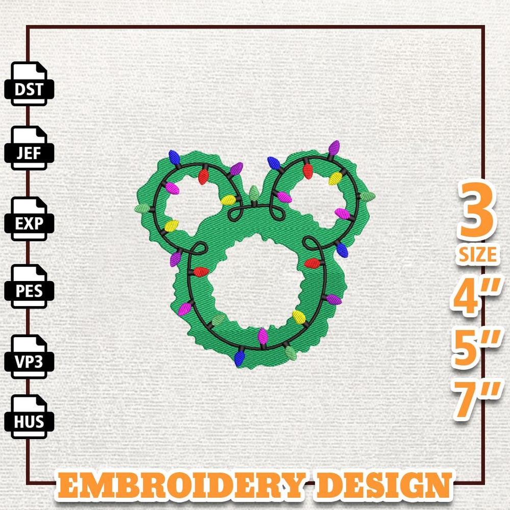 Christmas Wreath Embroidery File, Christmas Cartoon Mouse Head Embroidery Machine Design, Instant Download.jpg