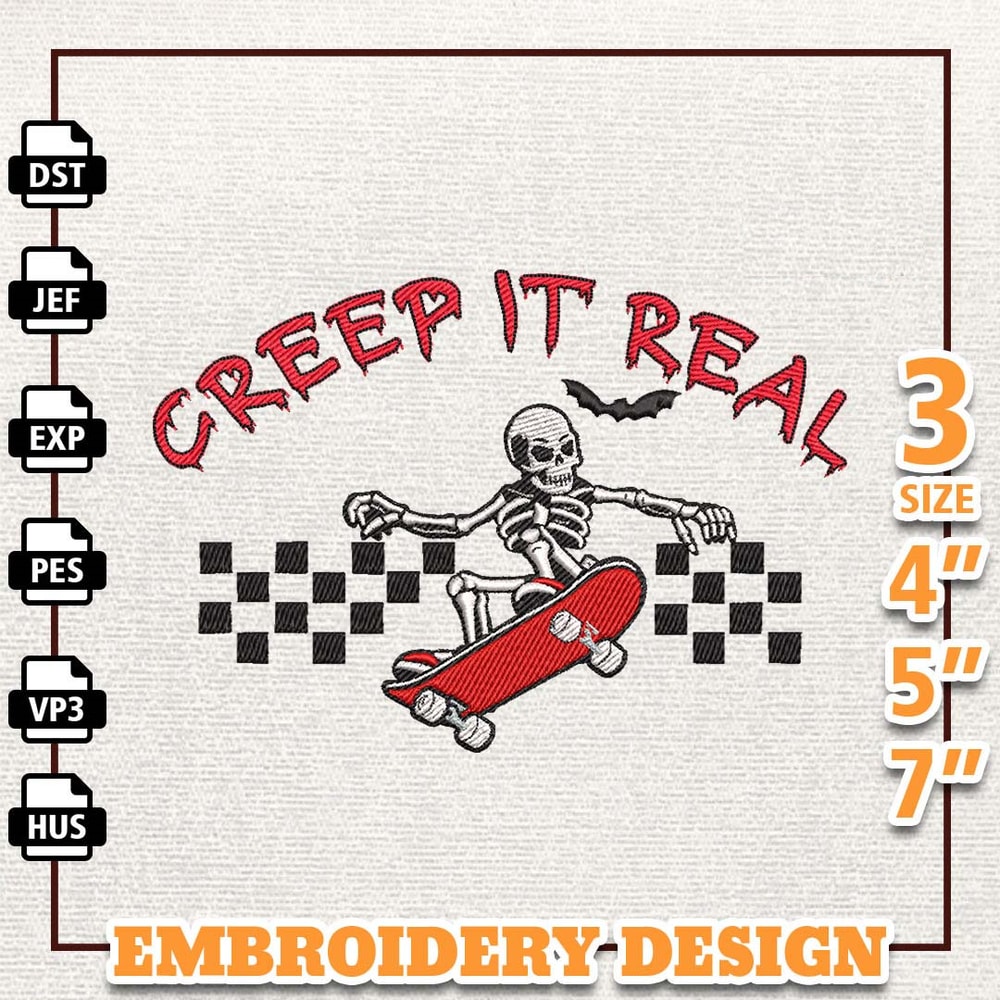 Creep It Real Embroidery Design, Halloween Embroidery Design, Spooky Retro Embroidery Design, Retro Halloween, Instant D 1.jpg