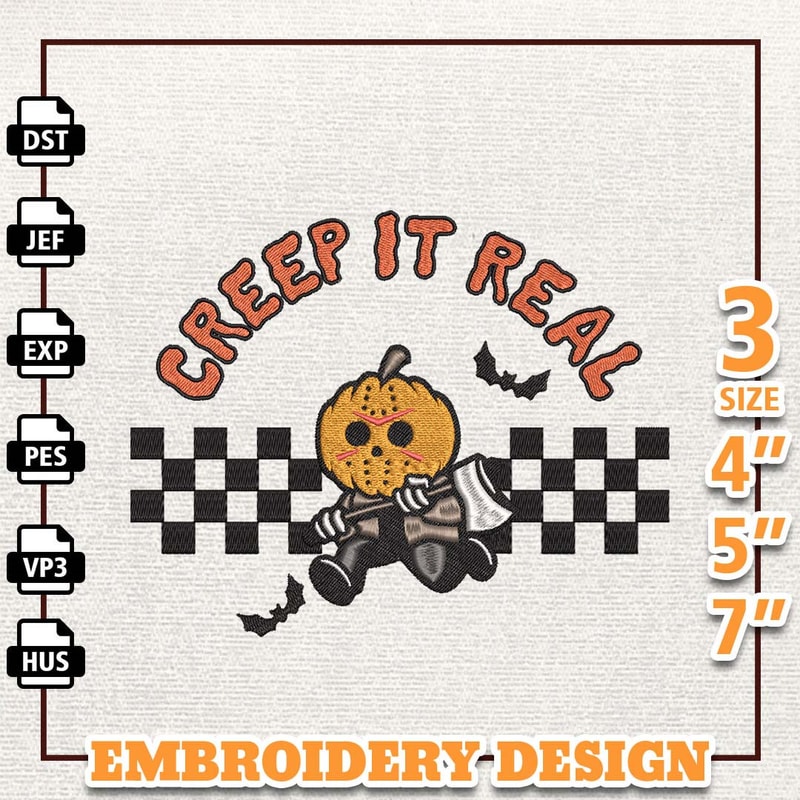 Creep It Real Embroidery Design, Pumpkin Embroidery Design, Retro Halloween Embroidery Design, Horror Movie Embroidery D 1.jpg