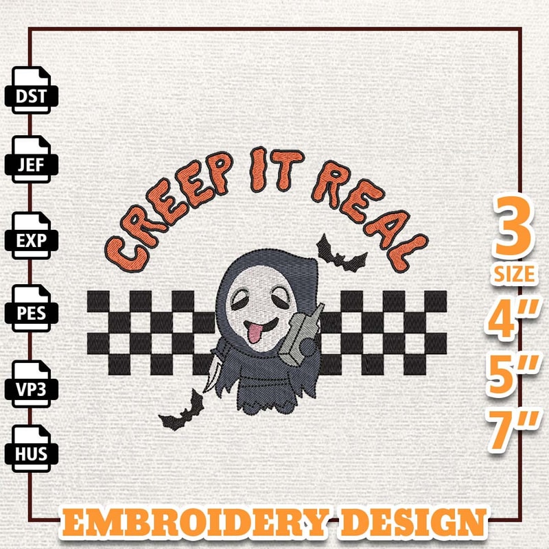 Creep It Real Embroidery, Retro Halloween Embroidery, Horror Movie Embroidery, Vintage Ghost Halloween, Instant Download.jpg