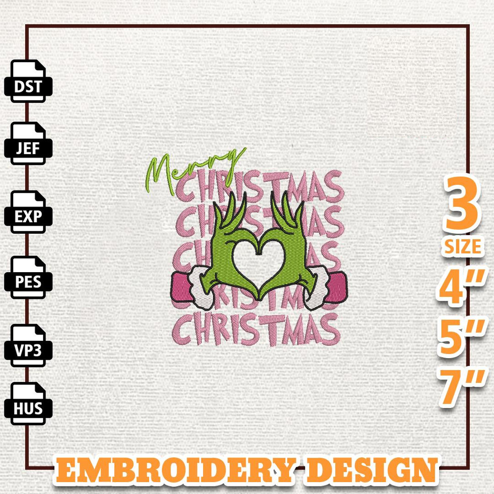 Greenchmas Embroidery Machine Design, Christmas Green Monster Embroidery Design, Retro Pink Christmas Embroidery File, I.jpg