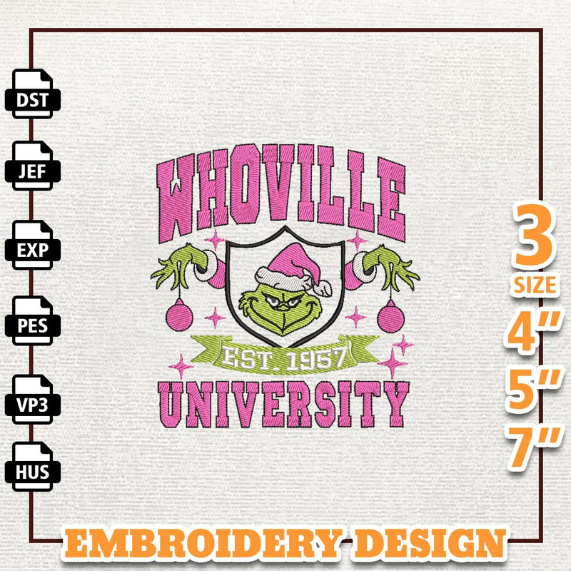 Greenchmas University Embroidery Machine Design, Christmas Green Monster Embroidery Machine Design, Retro Pink Christmas.jpg