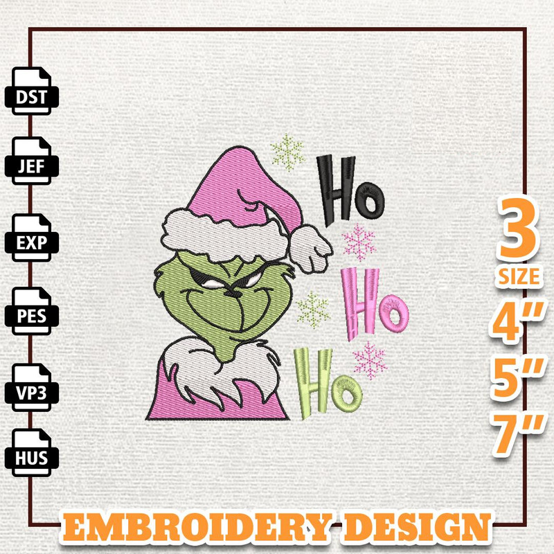 Ho Ho Ho Santa Greench Embroidery Machine Design, Christmas Green Monster Embroidery Design, Retro Pink Christmas Embroi.jpg