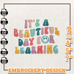 it a beautiful day for learning, teacher embroidery designs, school life embroidery designs, back to school embroidery,