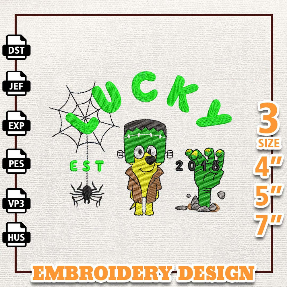Lucky EST 2018 Halloween Embroidery Design, Happy Haloween Embroidery File, Blue Dog Cartoon Embroidery Design, Hallowe.jpg