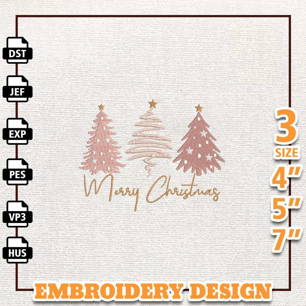 Merry And Bright Embroidery File, Retro Christmas Embroidery Machine Design, Instant Download.jpg