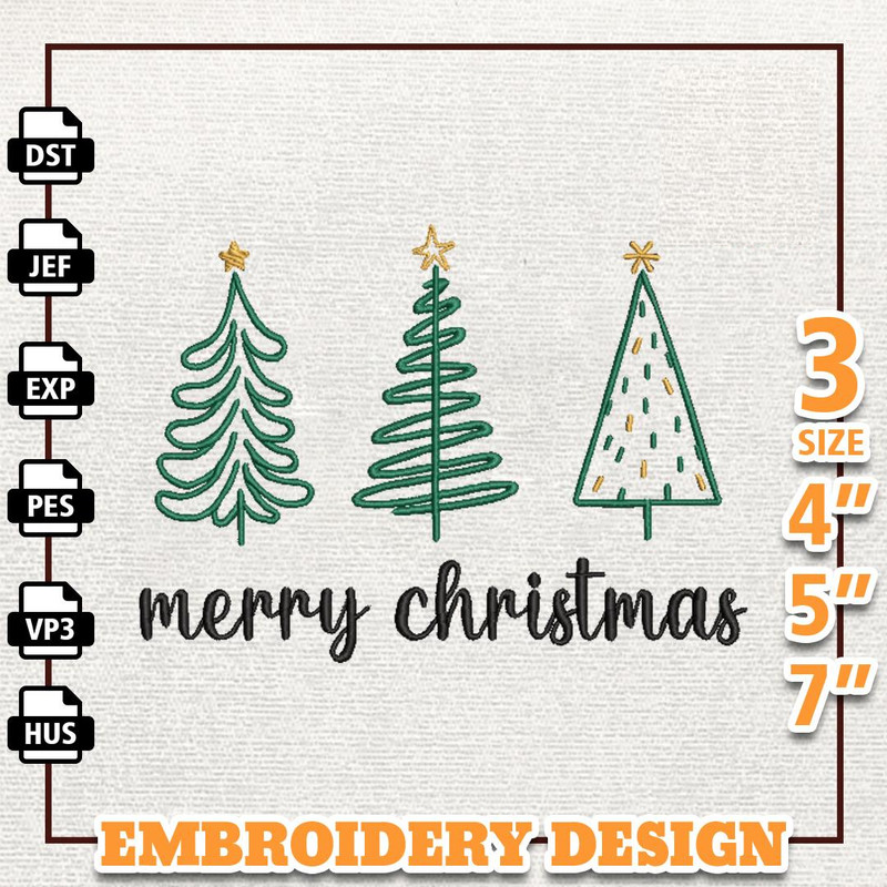 Merry Christmas 2023 Embroidery Design, Christmas Tree Embroidery Machine Design, Instant Download.jpg