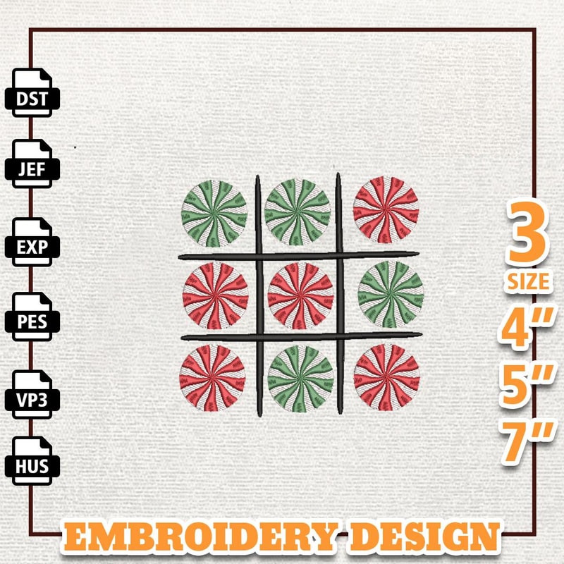 Merry Christmas 2023 Embroidery File, Checkerboard Christmas Candy Embroidery Machine File, Instant Download.jpg