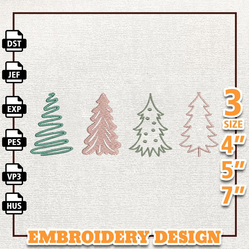 Merry Christmas Embroidery Design, Hand Drawn Christmas Tree Embroidery Design, Instant Download.jpg