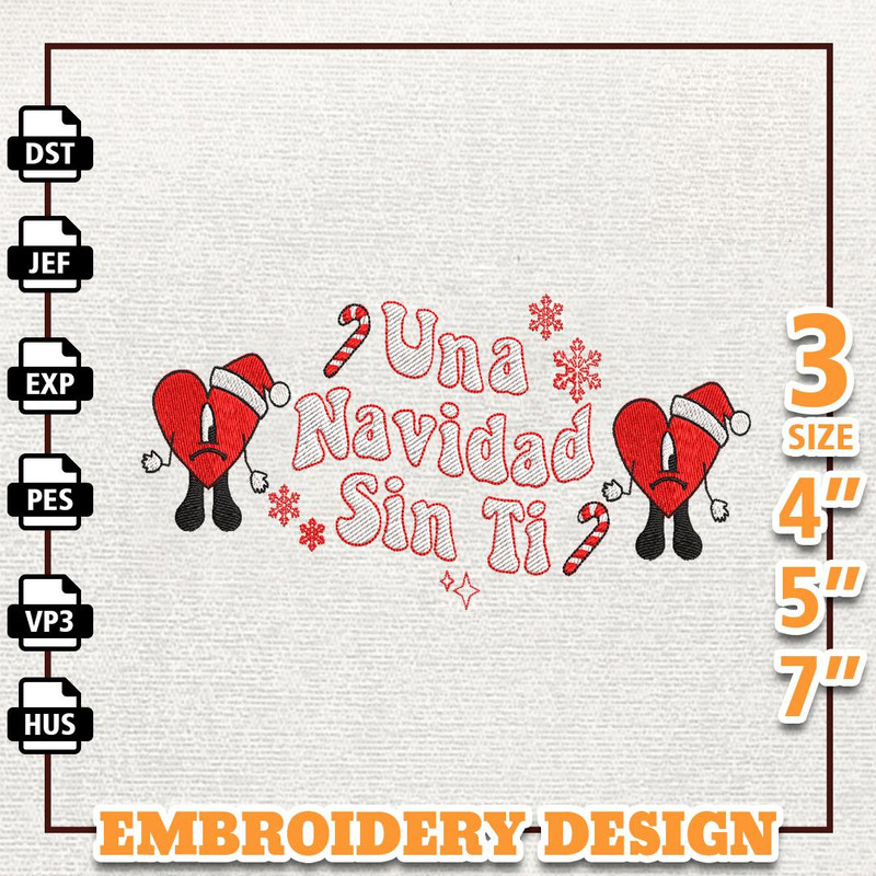Merry Christmas Embroidery Designs, Bad Bunny Embroidery Designs, Un Navidad Sin Ti Embroidery, Instant Download.jpg