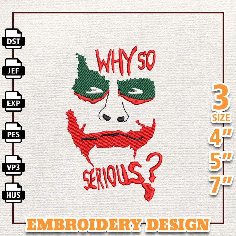 Movie Halloween Embroidery Design, The Clown Why So Serious Horror Movie Halloween Embroidery File, Instant Download.jpg