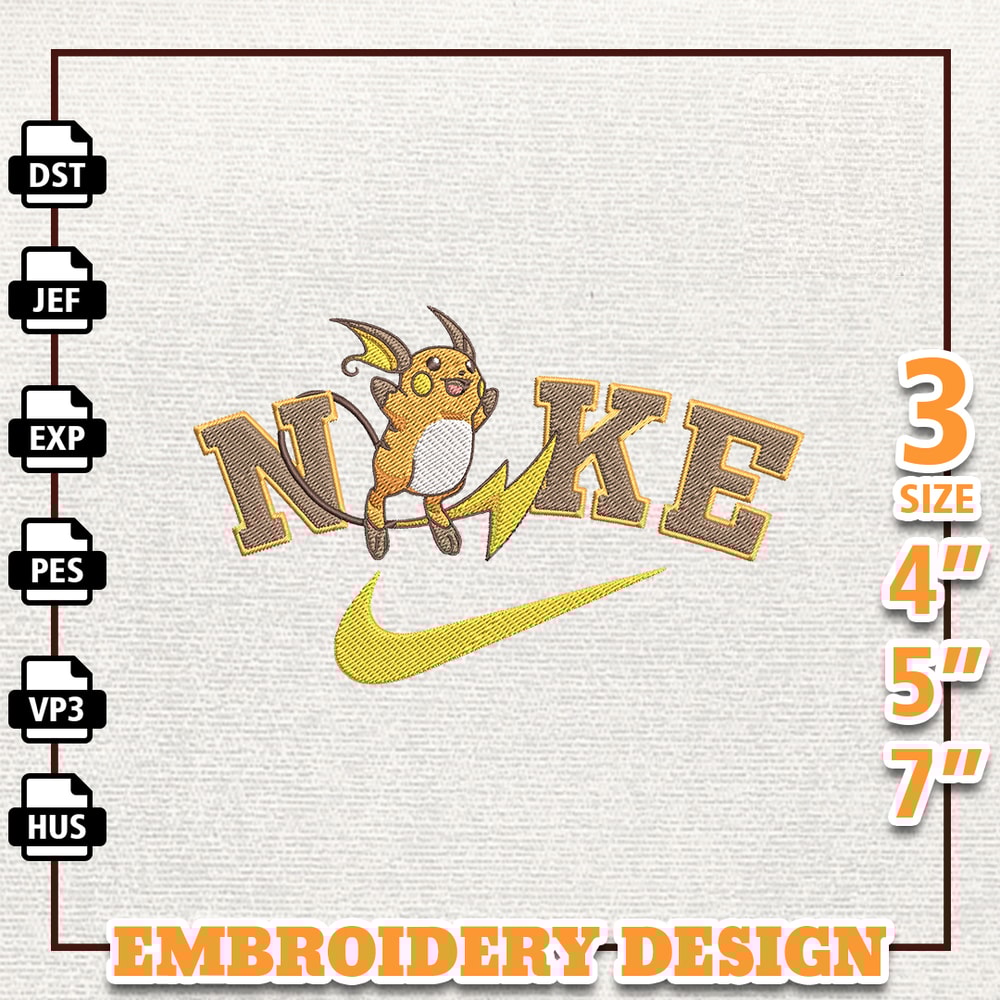 Nike Raichu Pokemon Embroidery Design, Nike Anime Embroidery Design, Best Anime Embroidery Design, Instant Download.jpg