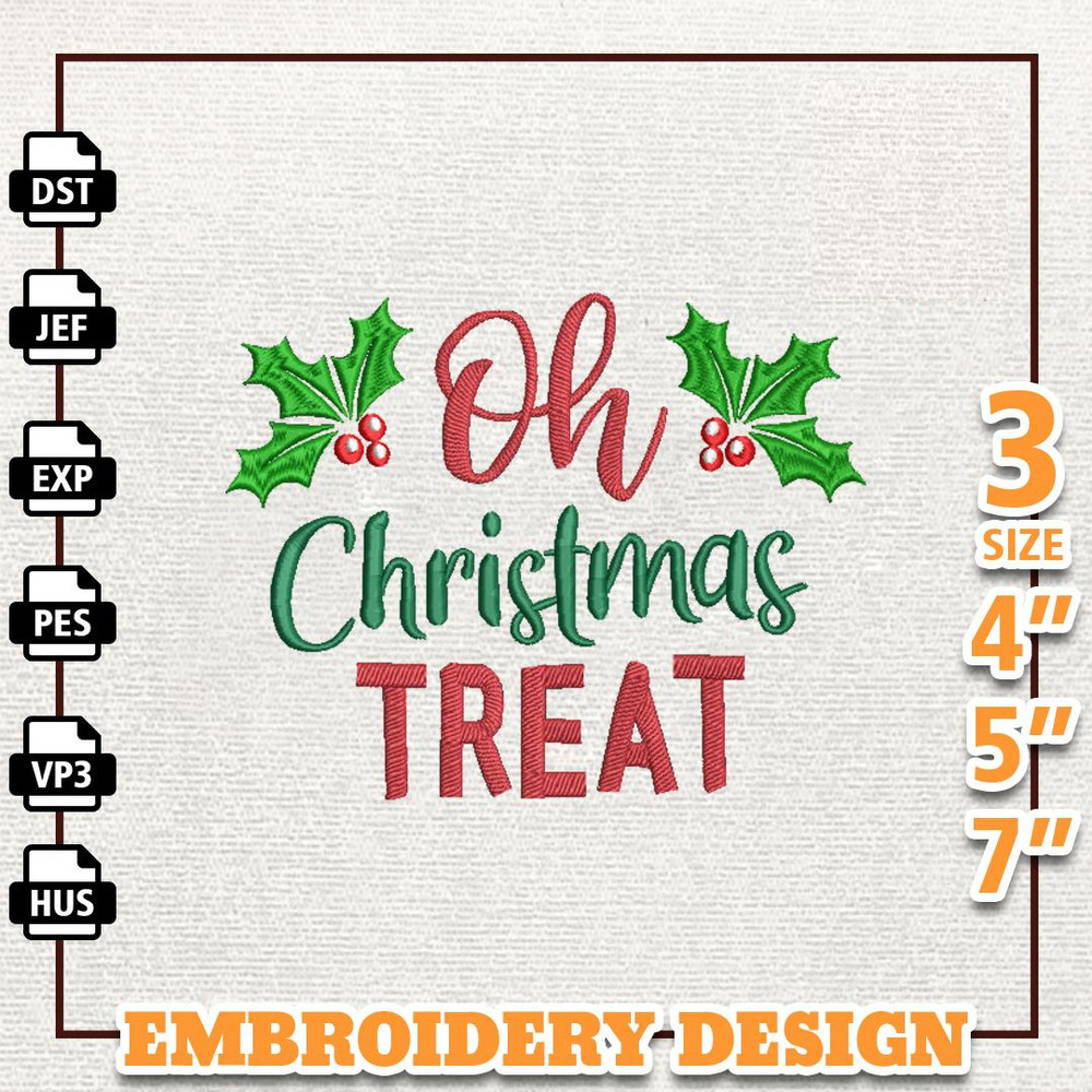 Oh Christmas Treat Embroidery Machine Design, Christmas Tree Embroidery Machine Design, Instant Download.jpg