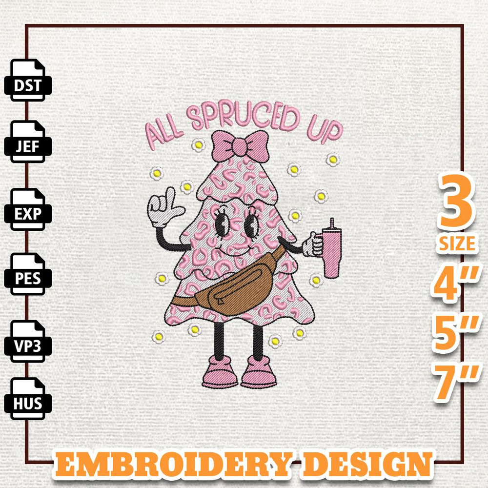 Pink Christmas Stanley Tree Embroidery Design, Retro Christmas Bougi Embroidery Design, Instant Download.jpg