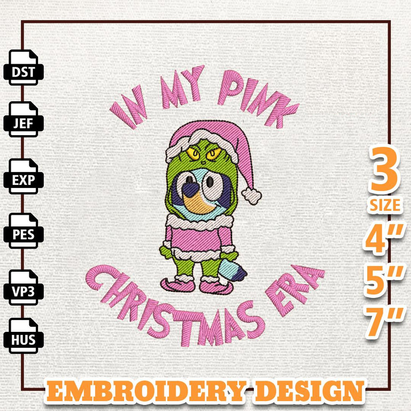 Pink Family Blue Dog Embroidery Design, In My Pink Christmas Era Embroidery Design, Instant Download.jpg