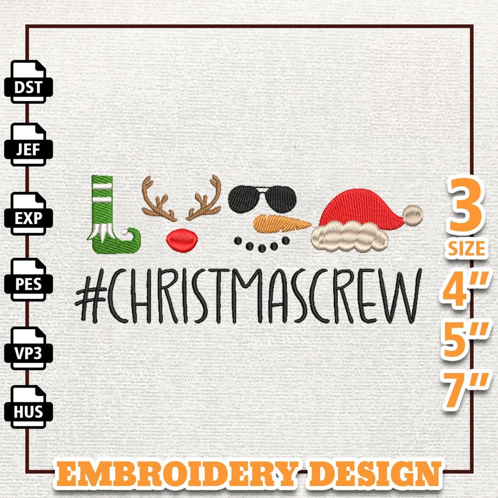 Reindeer Snowman Embroidery Design, Elf Santa Embroidery Machine Design, Instant Download.jpg
