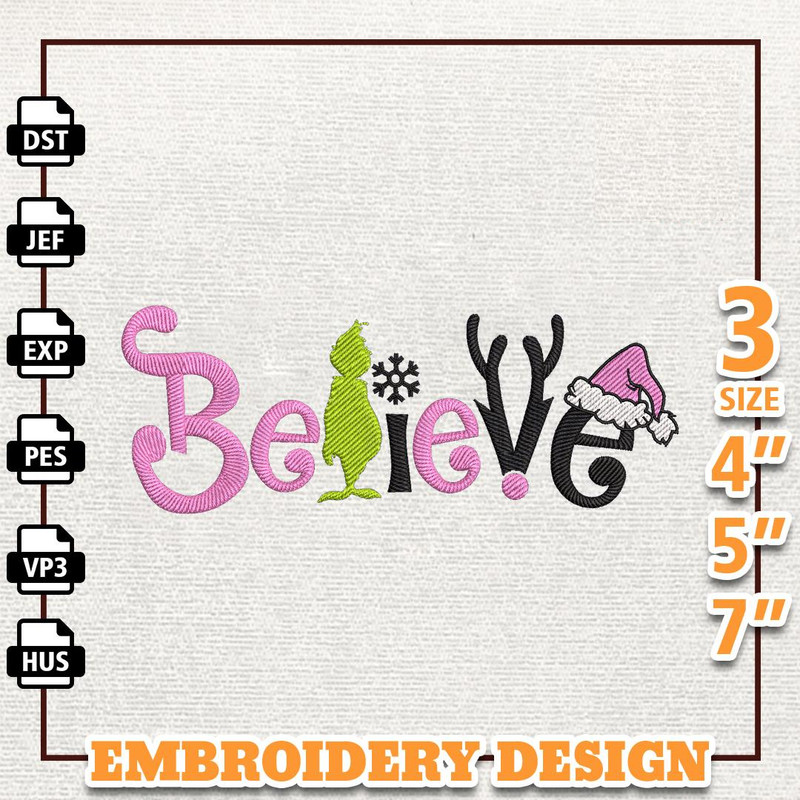 Retro Christmas Movie Embroidery Design, Green Monster Believe Embroidery Machine Design, Instant Download.jpg