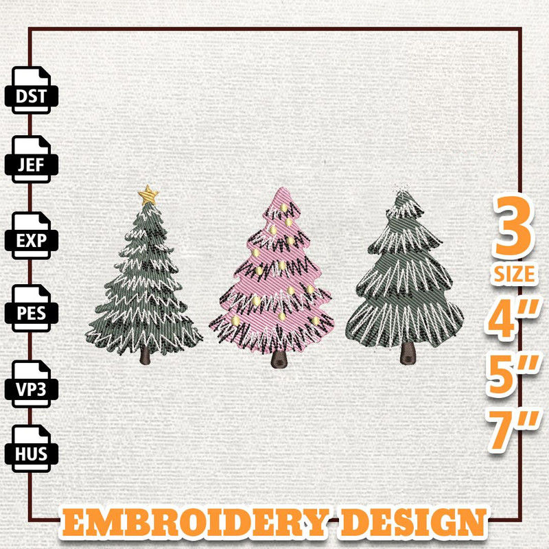 Retro Christmas Tree Embroidery File, Furry And Bright Embroidery Machine Design, Instant Download.jpg