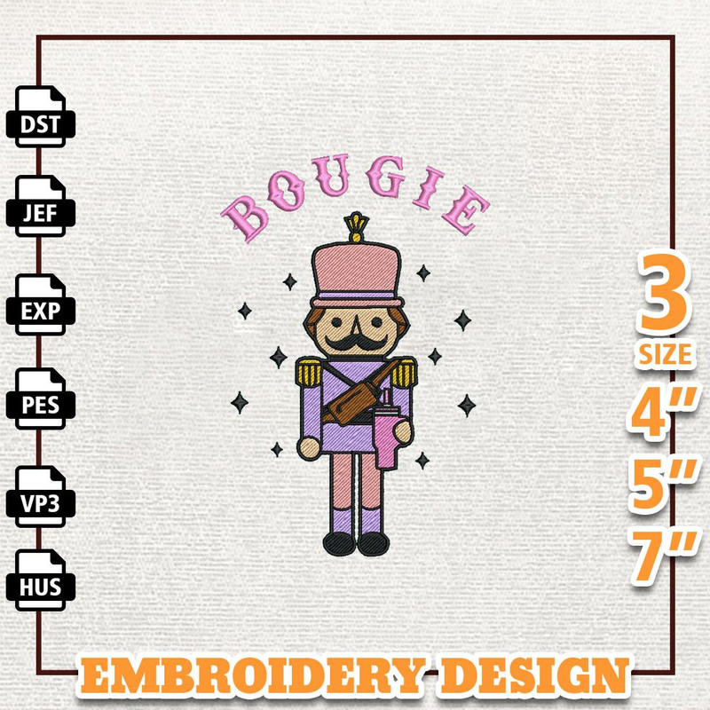 Retro Pink Christmas Embroidery Machine Design, Bougi Nutcracker Embroidery Design, Instant Download.jpg