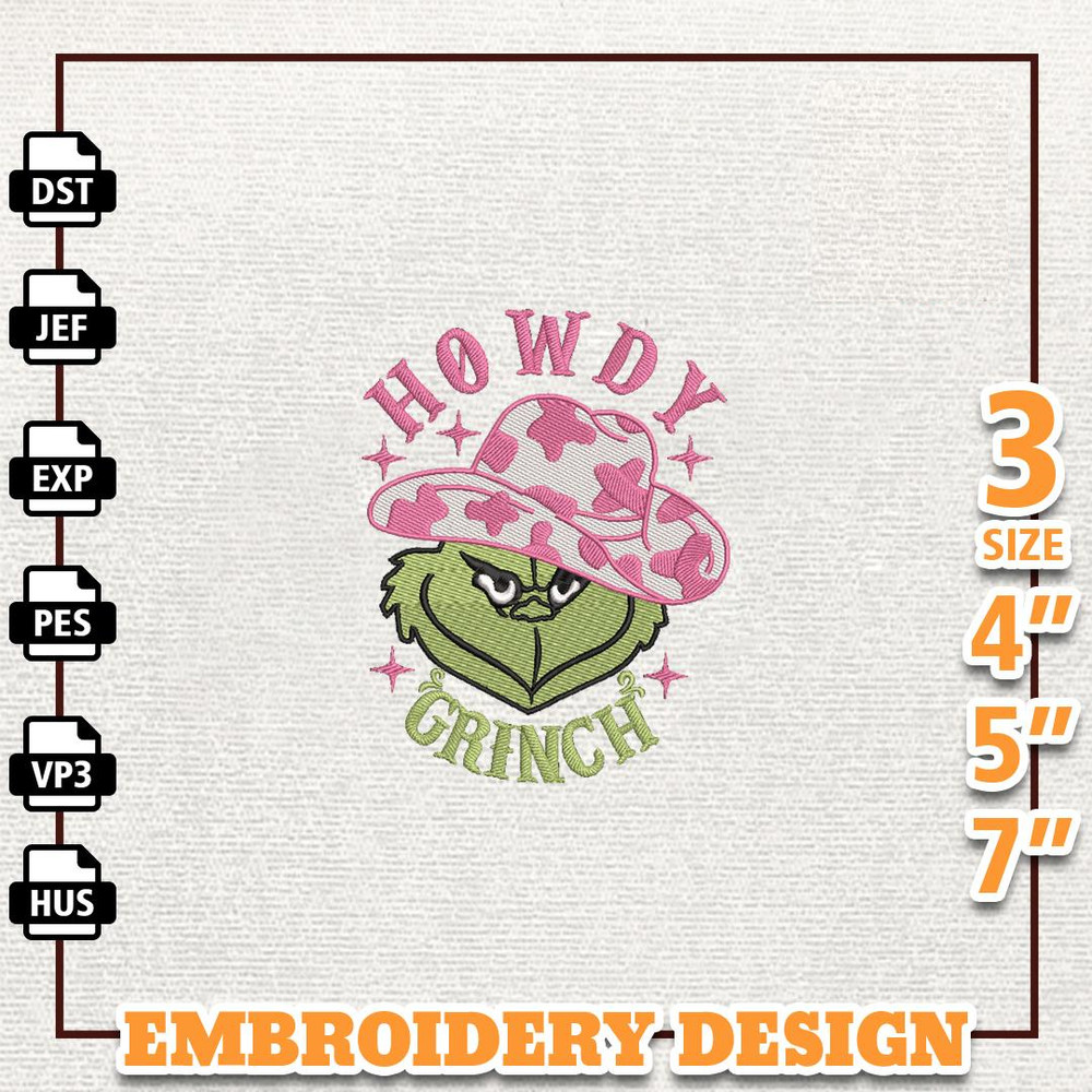 Retro Pink Christmas Embroidery Machine Design, Christmas Green Monster Embroidery Design, Howdy Greench Embroidery Desi.jpg
