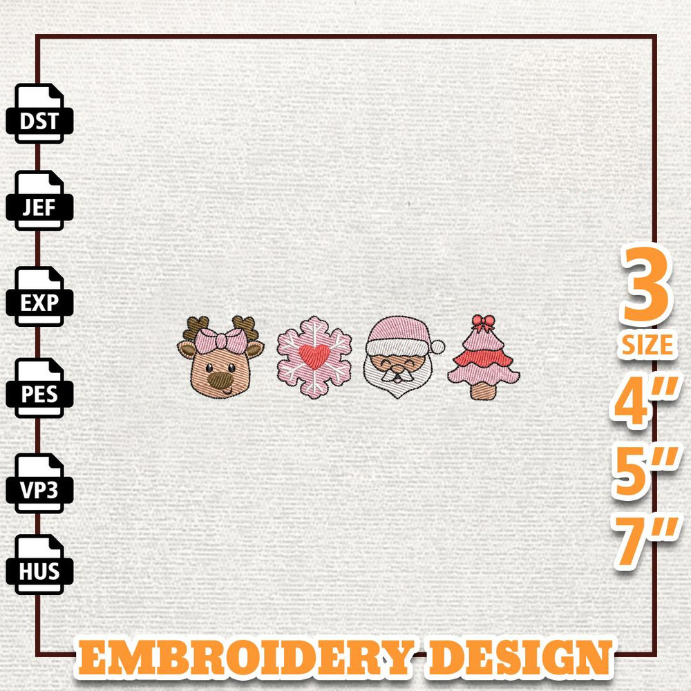 Retro Pink Christmas Embroidery Machine Design, Pink Christmas Tree Embroidery Design, Instant Download.jpg